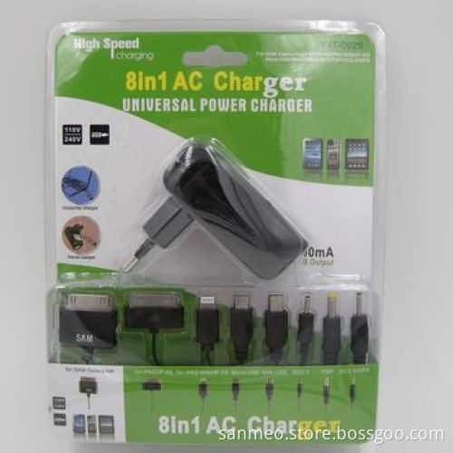 8 in 1 high speed universal 2 USB port AC charger charge various digital devices/high speed chargingNew